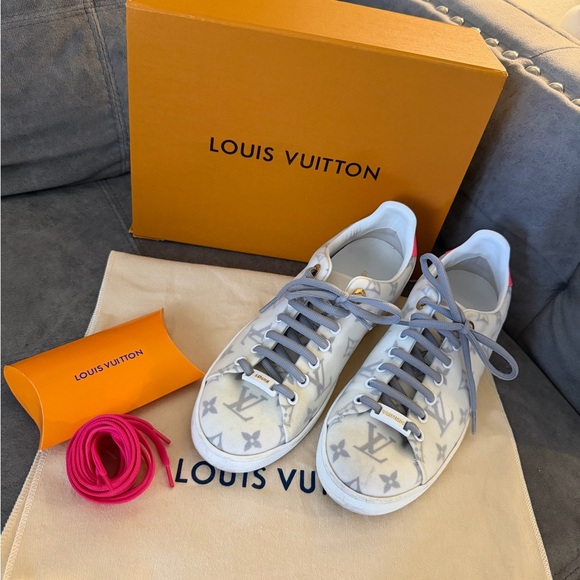 Louis Vuitton Cream and Gray Monogram Sneakers - Picture 7 of 14